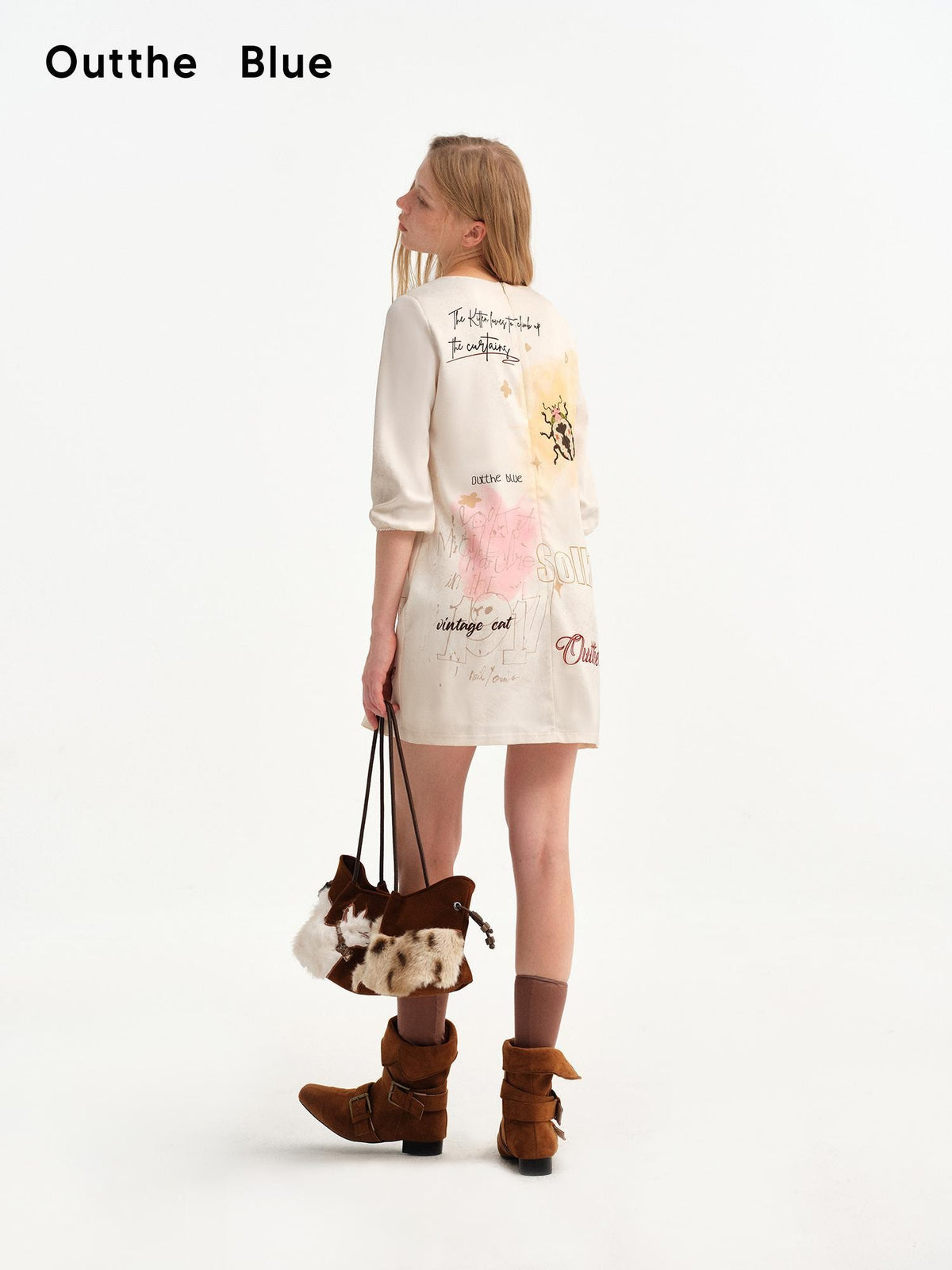 OuttheBlue Vintage Printed Puff Sleeve A Line Women&