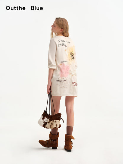 OuttheBlue Vintage Printed Puff Sleeve A Line Women&