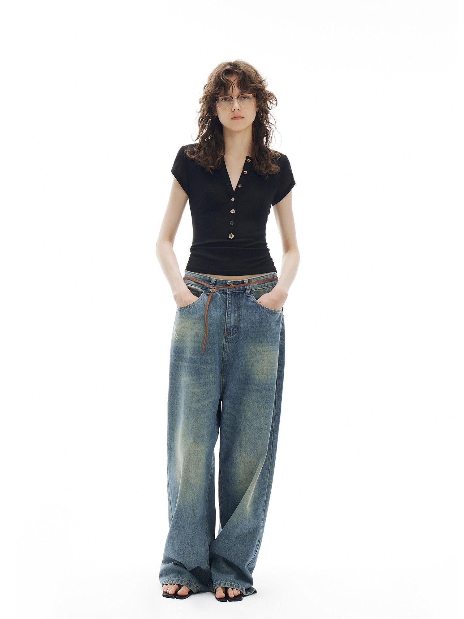 OuttheBlue Vintage Stonewashed Low Waist Loose Women&