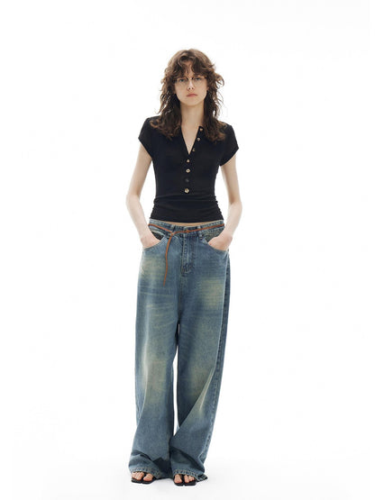 OuttheBlue Vintage Stonewashed Low Waist Loose Women&