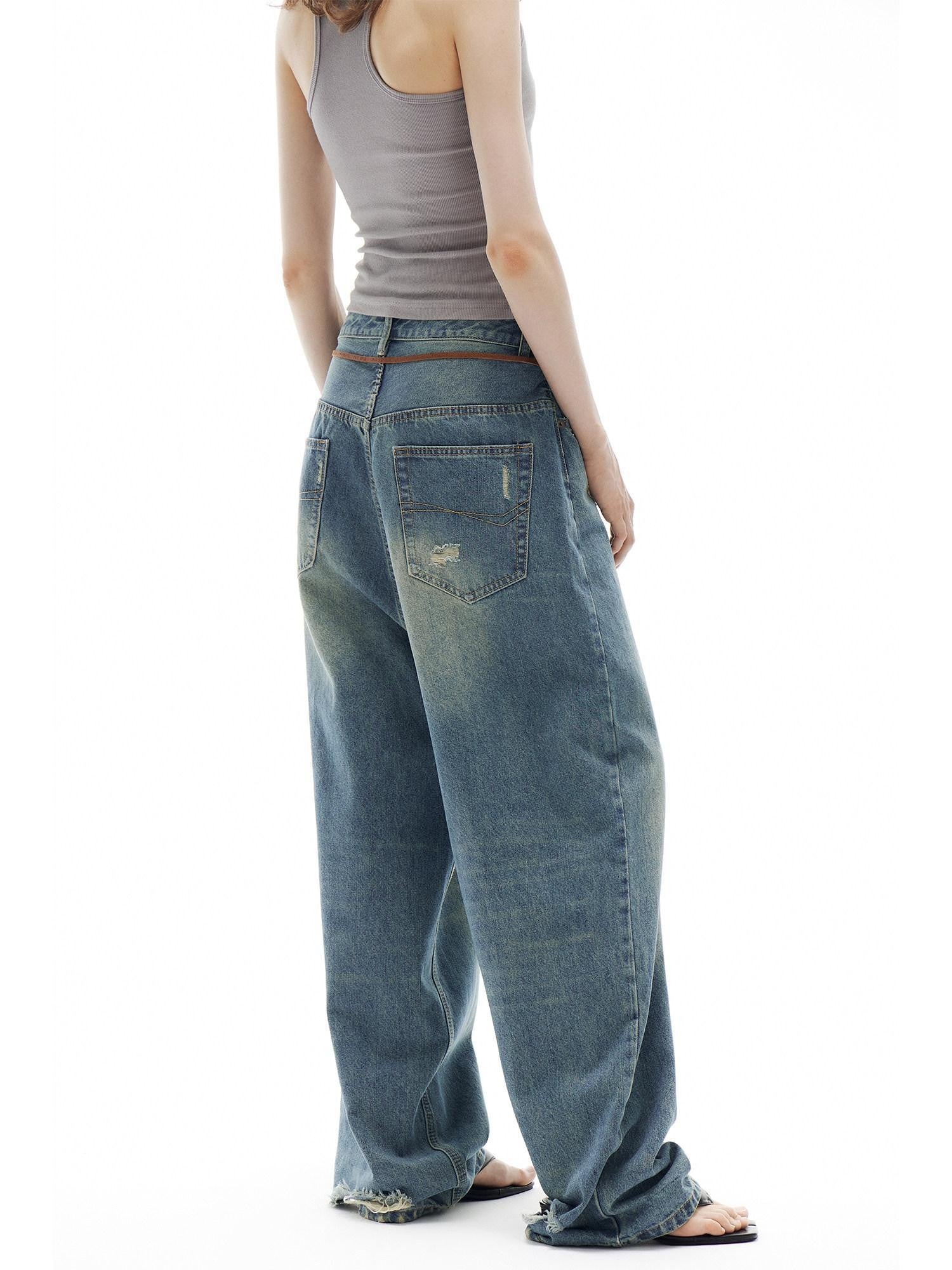 OuttheBlue Vintage Stonewashed Low Waist Loose Women&
