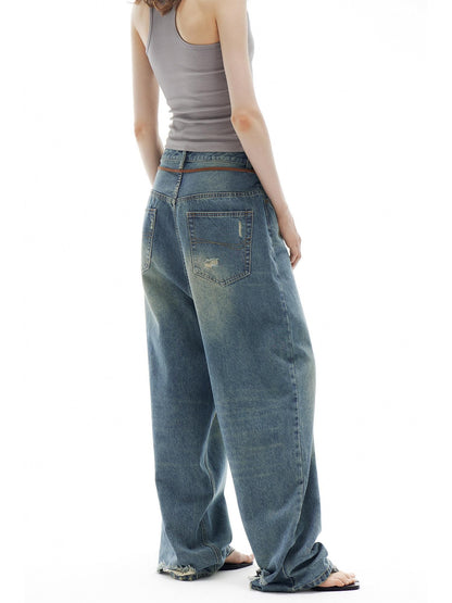 OuttheBlue Vintage Stonewashed Low Waist Loose Women&