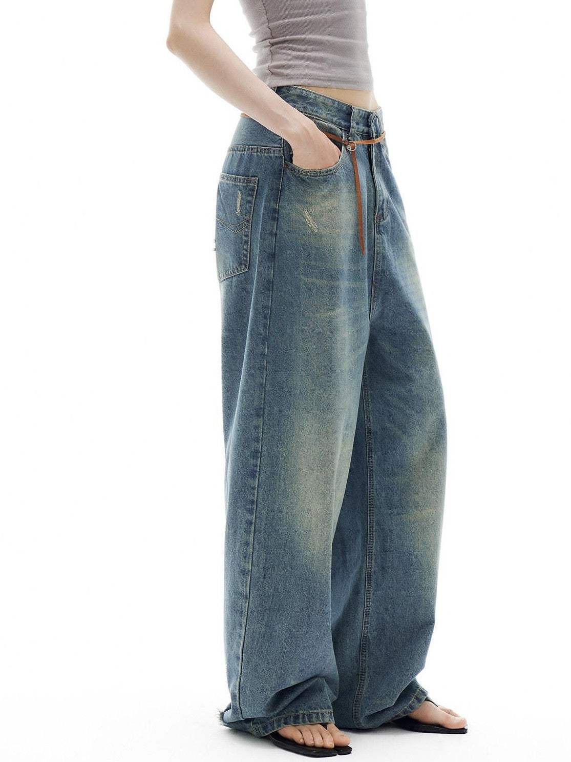 OuttheBlue Vintage Stonewashed Low Waist Loose Women&