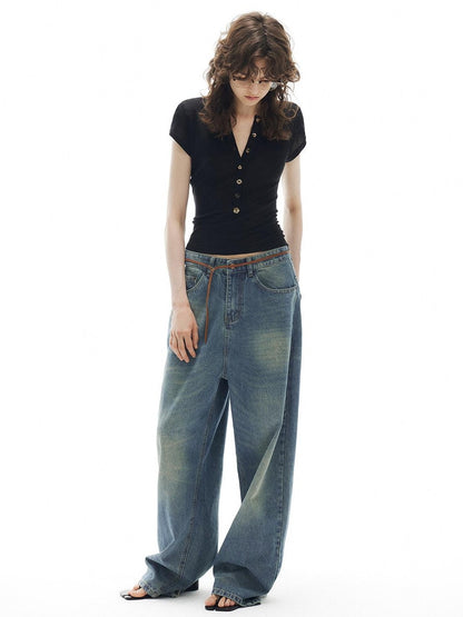 OuttheBlue Vintage Stonewashed Low Waist Loose Women&