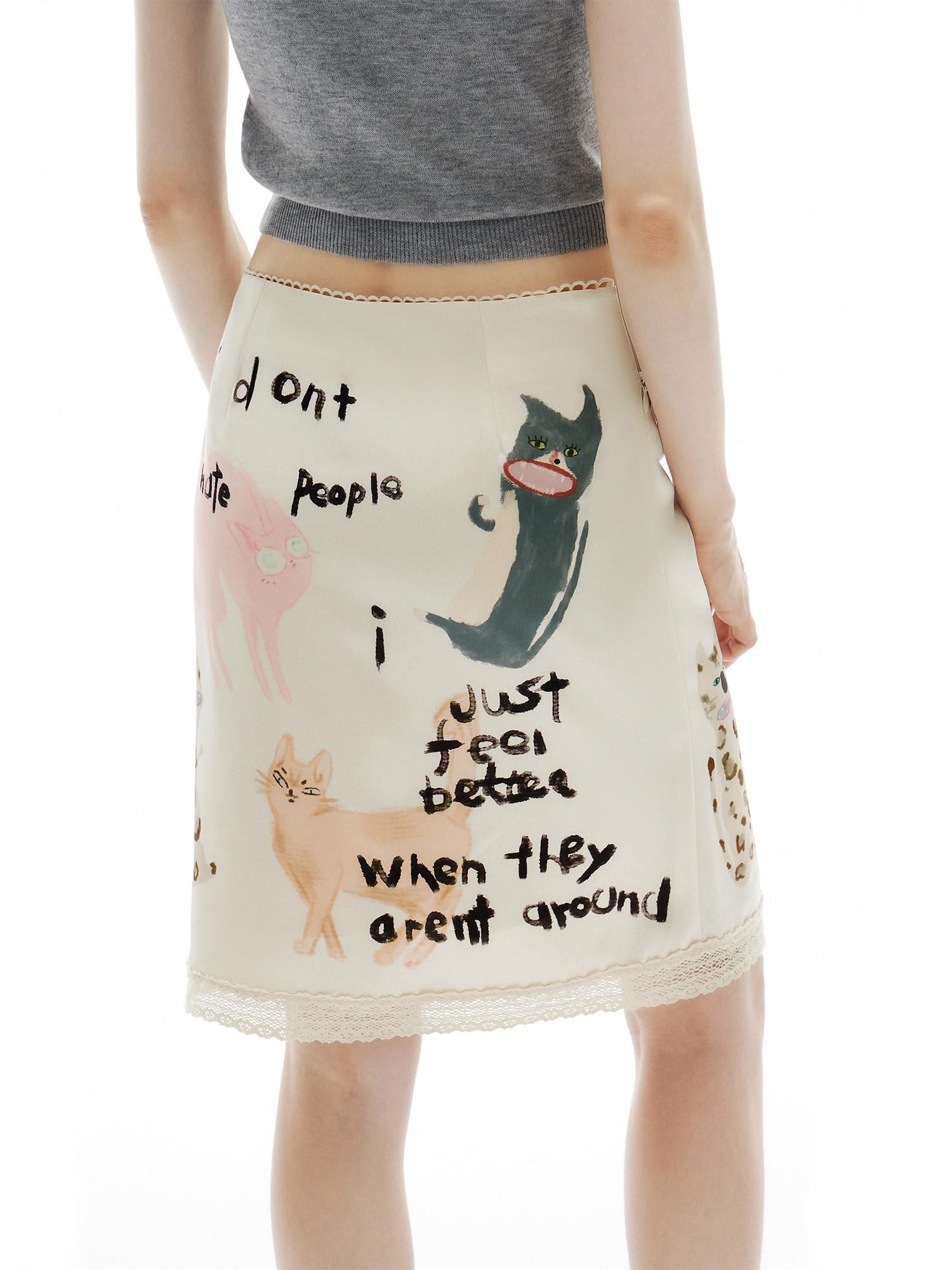 OuttheBlue Vintage Straight Mid Waist Animal Print Beige Polyester Women Casual Mini Skirts