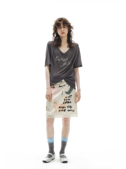 OuttheBlue Vintage Straight Mid Waist Animal Print Beige Polyester Women Casual Mini Skirts