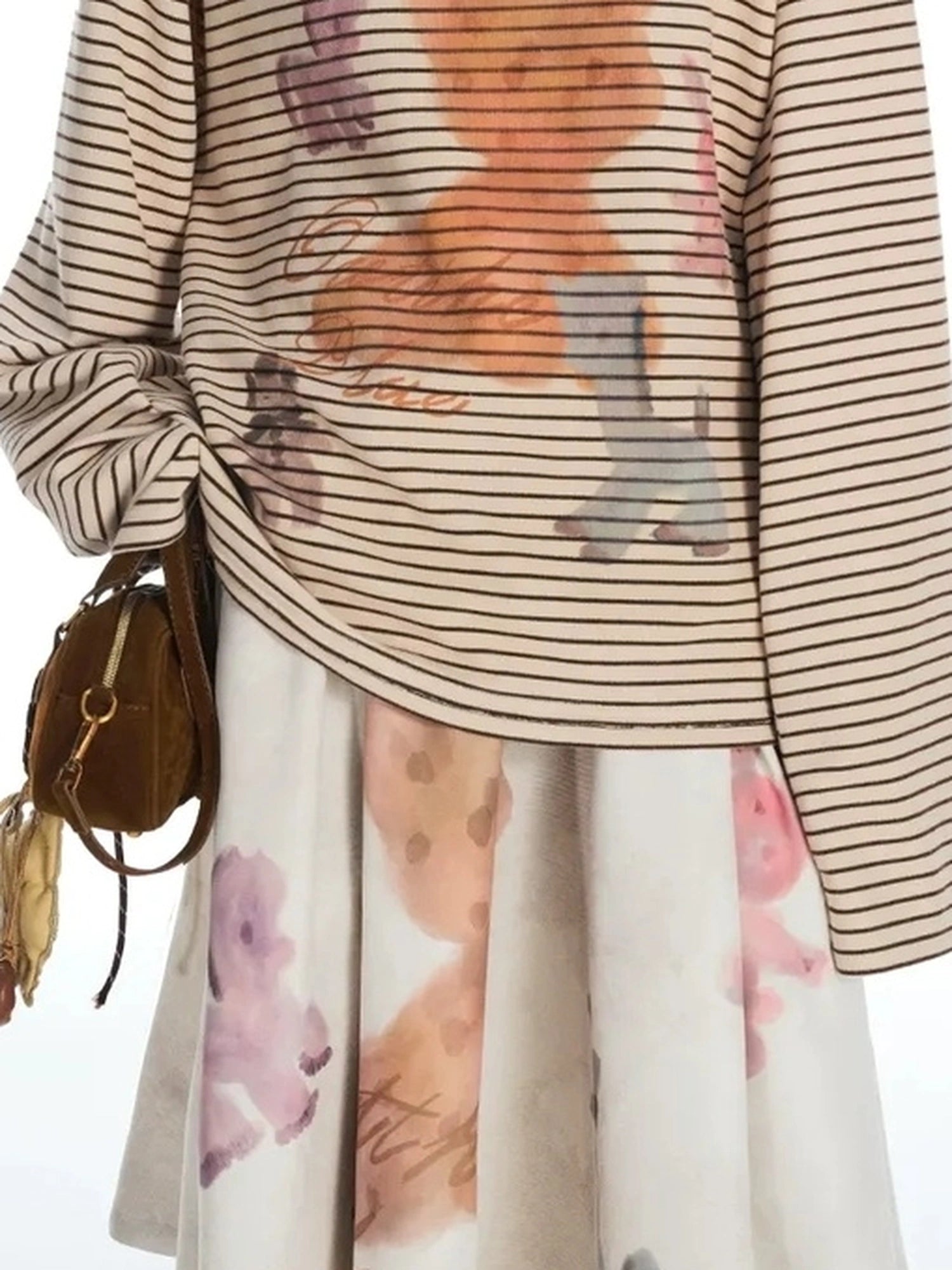 Vintage Stripe Cat Doll Paradise V-neck T-shirt Long Sleeve