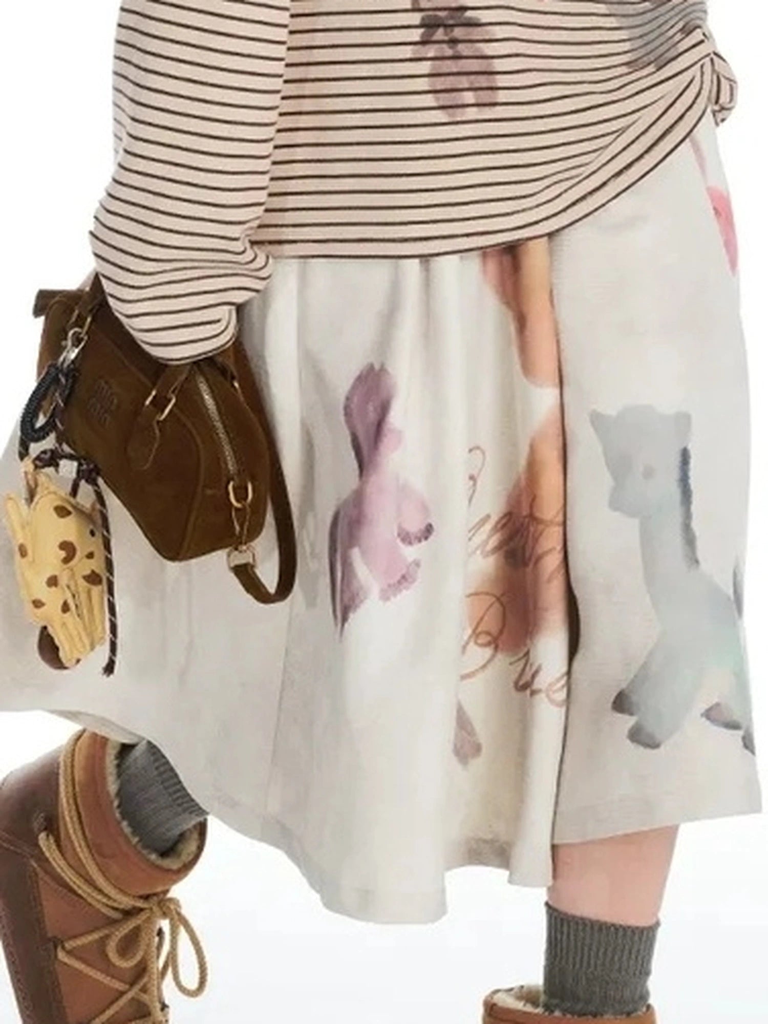 Vintage Stripe Cat Doll Paradise V-neck T-shirt Long Sleeve