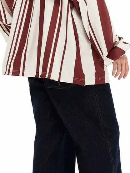 Vintage Stripe Cat Emblem Lace Trim Jersey Tee