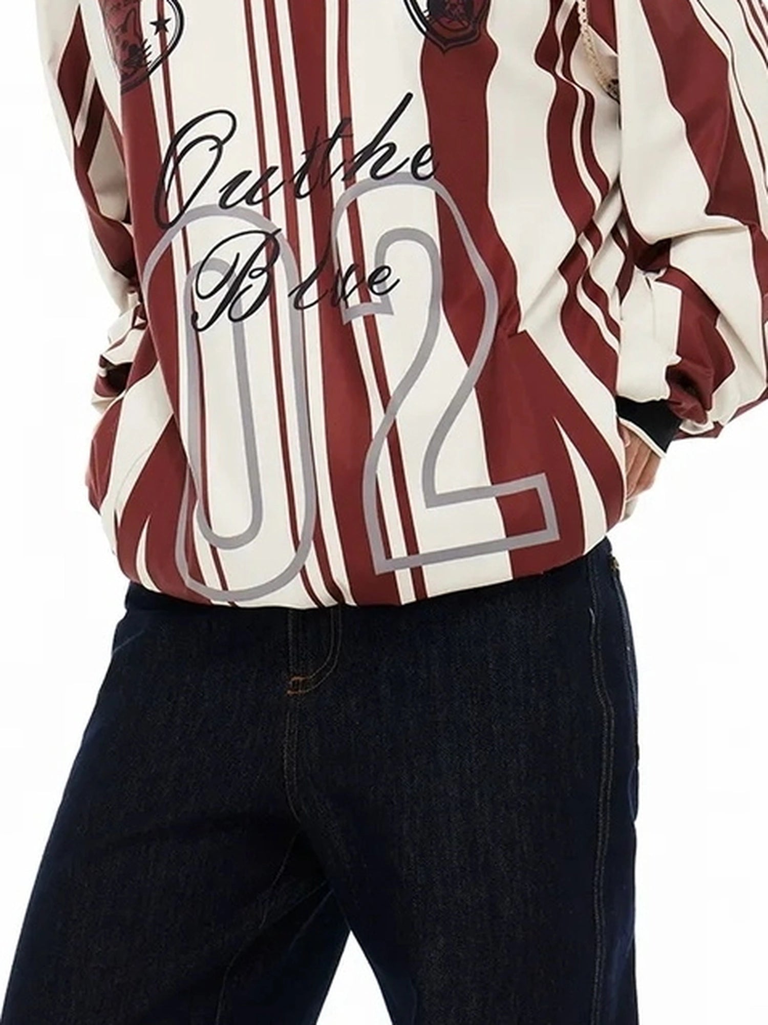 Vintage Stripe Cat Emblem Lace Trim Jersey Tee