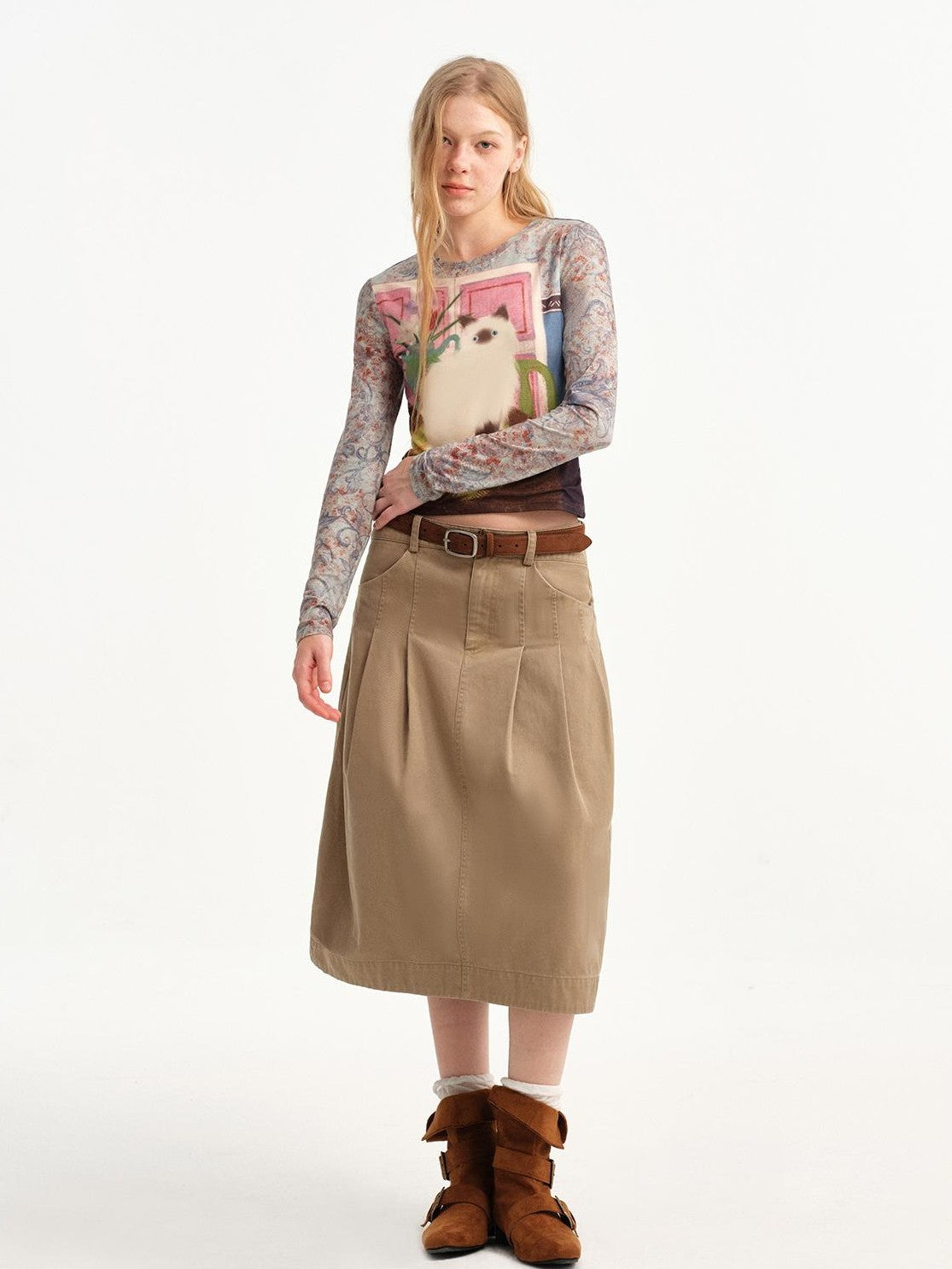 OuttheBlue Vintage Suede Caramel Pin Buckle Women&