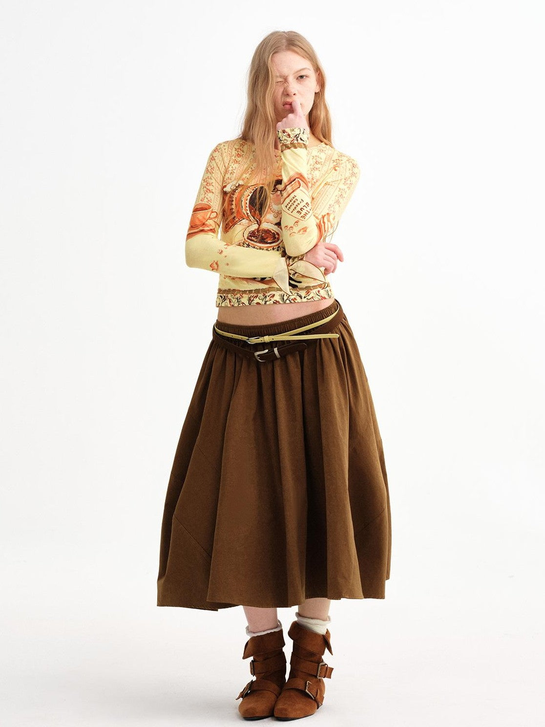 OuttheBlue Vintage Suede Caramel Pin Buckle Women&