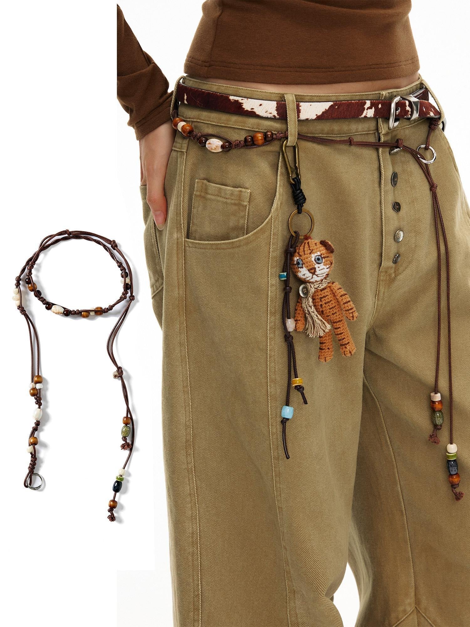 OuttheBlue Vintage Waist Chain Casual Unisex Dark Brown Adjustable 110Cm Belts