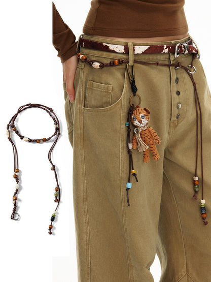 OuttheBlue Vintage Waist Chain Casual Unisex Dark Brown Adjustable 110Cm Belts