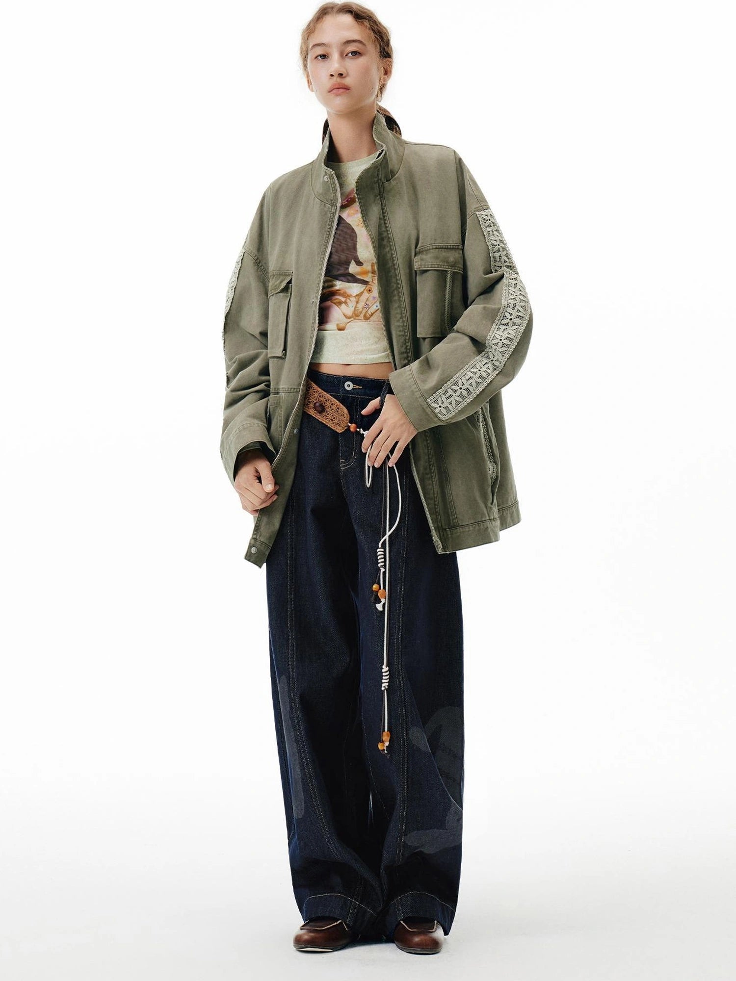 Vintage Washed Lace Utility Jacket