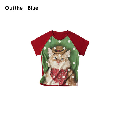OuttheBlue Waist Defining Raglan Crew Polka Animal Viscose Blend Short Sleeve T-Shirts