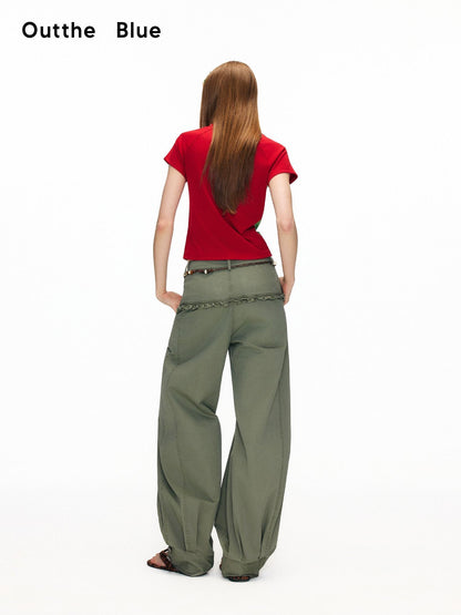 OuttheBlue Waist Defining Raglan Crew Polka Animal Viscose Blend Short Sleeve T-Shirts