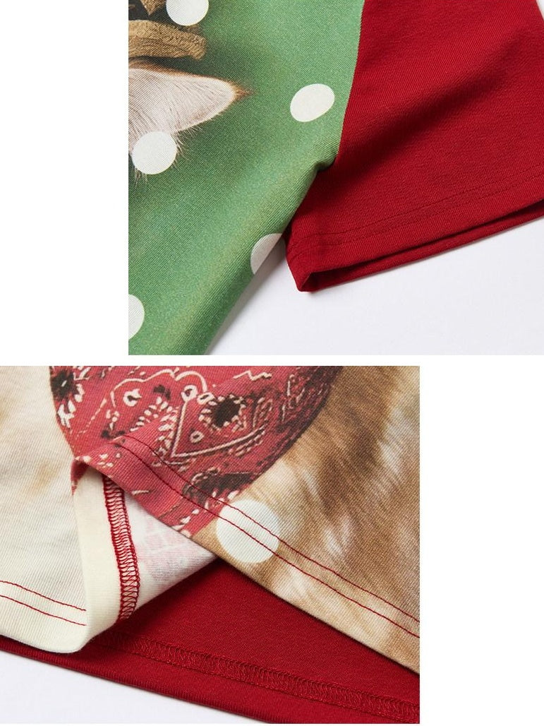 OuttheBlue Waist Defining Raglan Crew Polka Animal Viscose Blend Short Sleeve T-Shirts