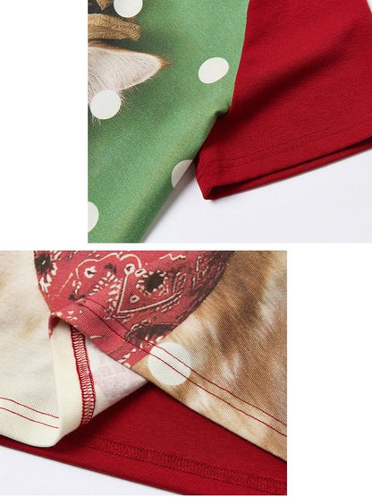 OuttheBlue Waist Defining Raglan Crew Polka Animal Viscose Blend Short Sleeve T-Shirts