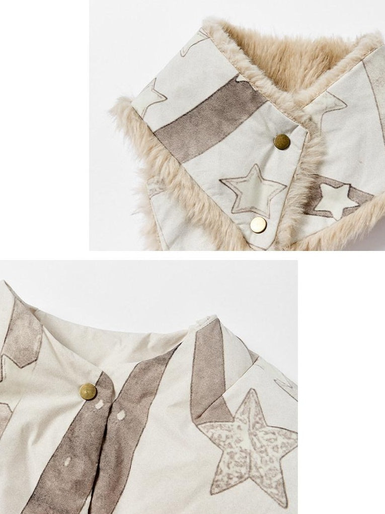 OuttheBlue Warm 90% Duck Down Short Cartoon Print Commuter Women Light Beige Down Jackets
