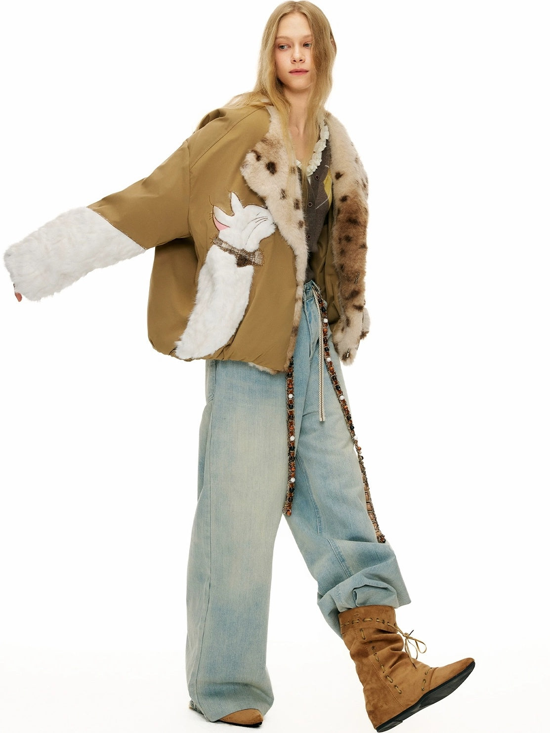 OuttheBlue Warm 90 Percent White Duck Down Casual Khaki No Hood Women Down Jacket