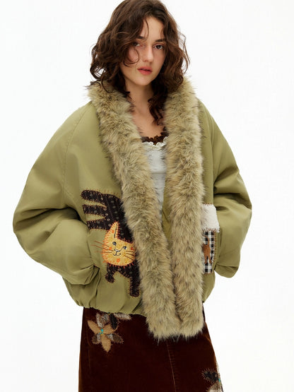 OuttheBlue Warm 90 Percent White Duck Down Straight Patch Applique Pale Green Down Jacket