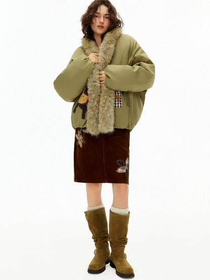 OuttheBlue Warm 90 Percent White Duck Down Straight Patch Applique Pale Green Down Jacket