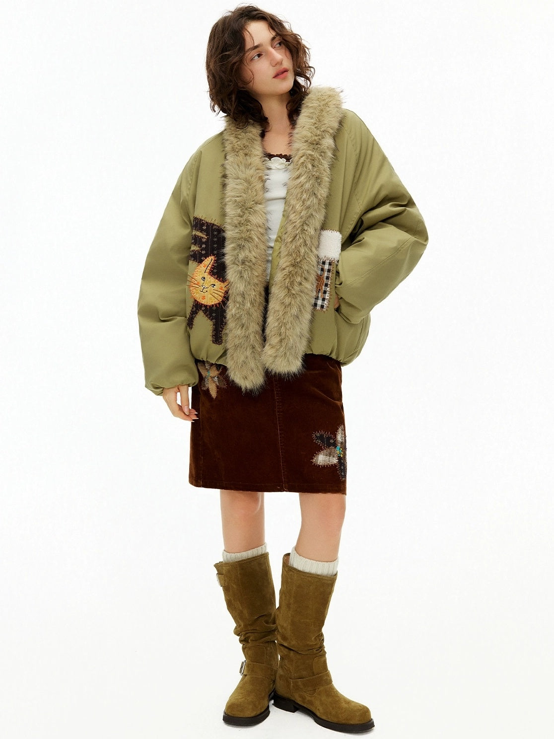 OuttheBlue Warm 90 Percent White Duck Down Straight Patch Applique Pale Green Down Jacket