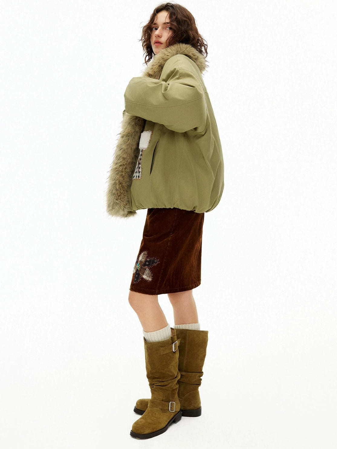 OuttheBlue Warm 90 Percent White Duck Down Straight Patch Applique Pale Green Down Jacket