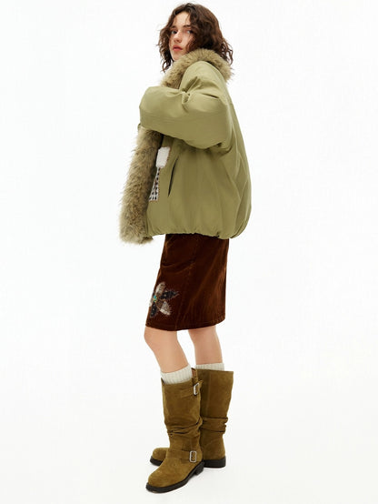 OuttheBlue Warm 90 Percent White Duck Down Straight Patch Applique Pale Green Down Jacket