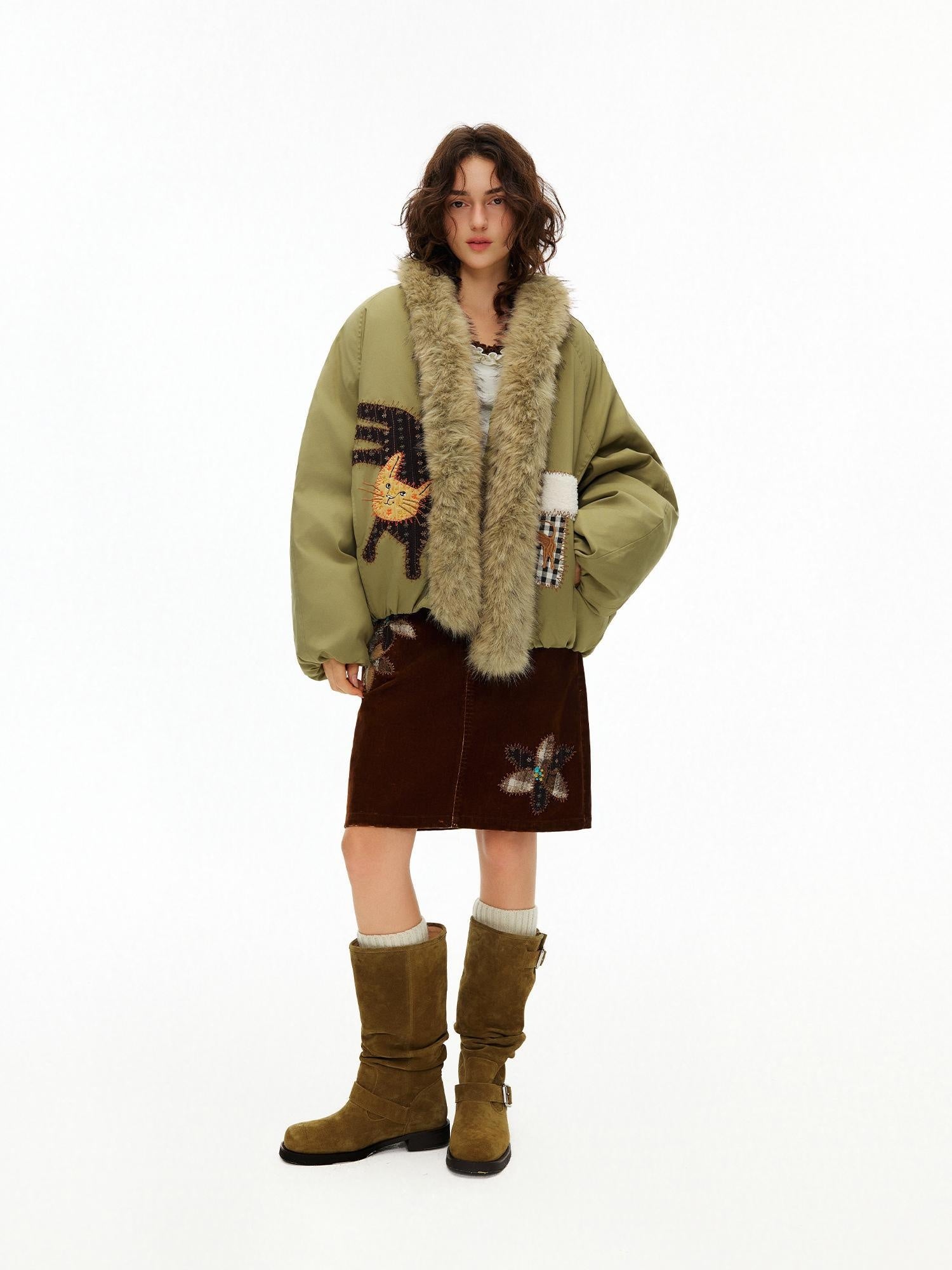 OuttheBlue Warm 90 Percent White Duck Down Straight Patch Applique Pale Green Down Jacket