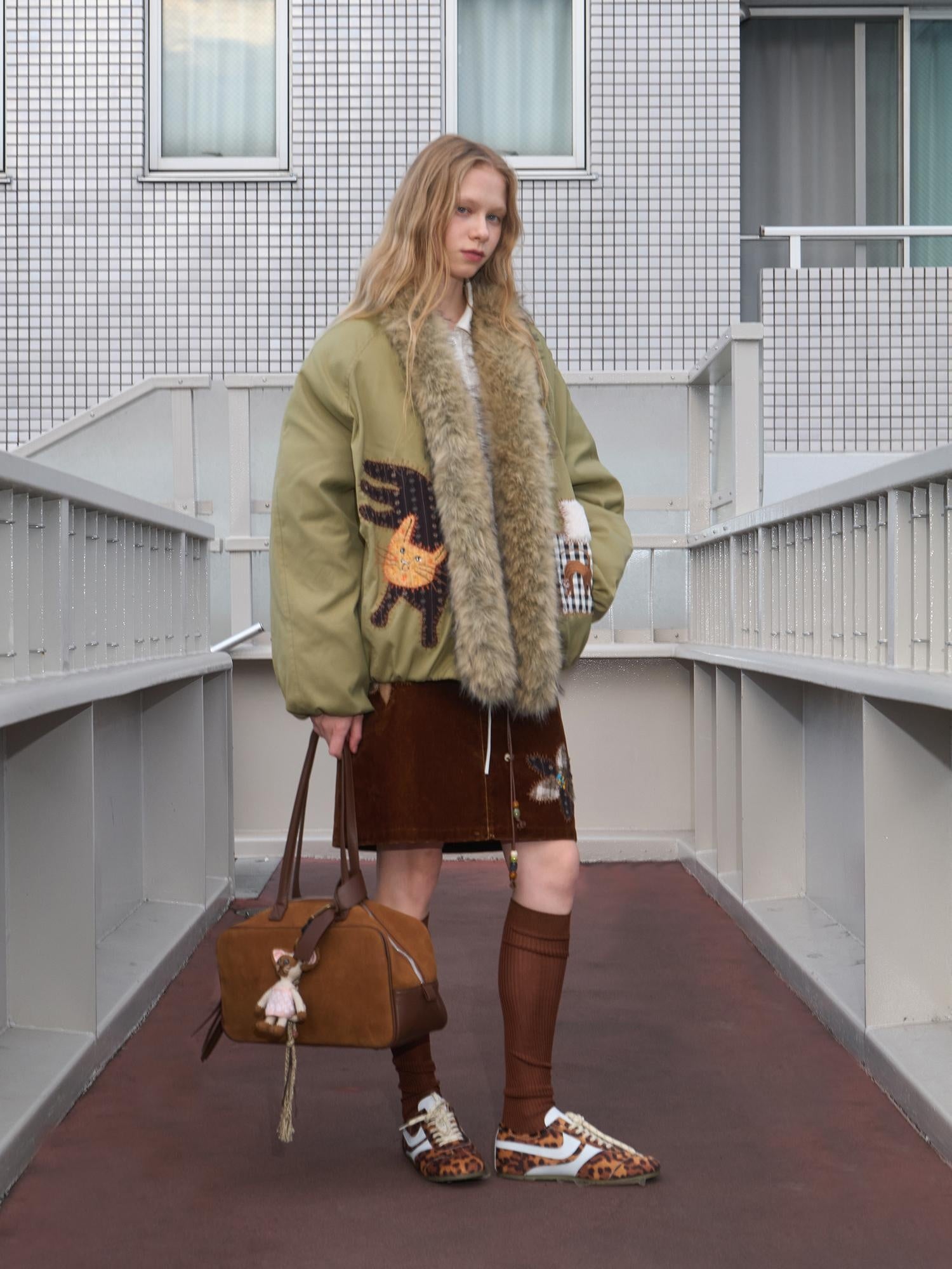 OuttheBlue Warm 90 Percent White Duck Down Straight Patch Applique Pale Green Down Jacket