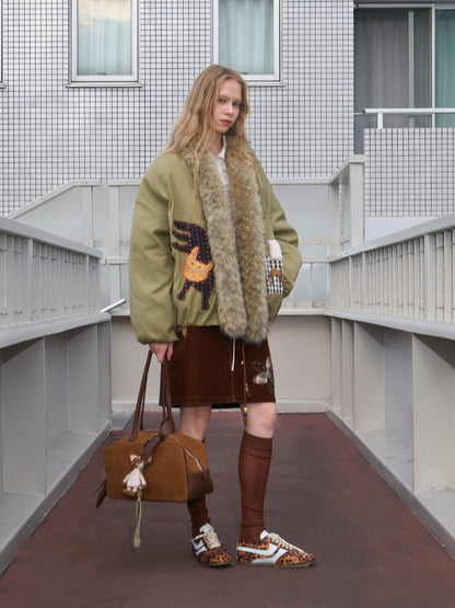 OuttheBlue Warm 90 Percent White Duck Down Straight Patch Applique Pale Green Down Jacket