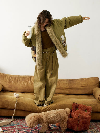 OuttheBlue Warm 90 Percent White Duck Down Straight Patch Applique Pale Green Down Jacket