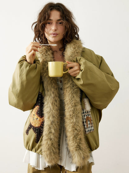 OuttheBlue Warm 90 Percent White Duck Down Straight Patch Applique Pale Green Down Jacket