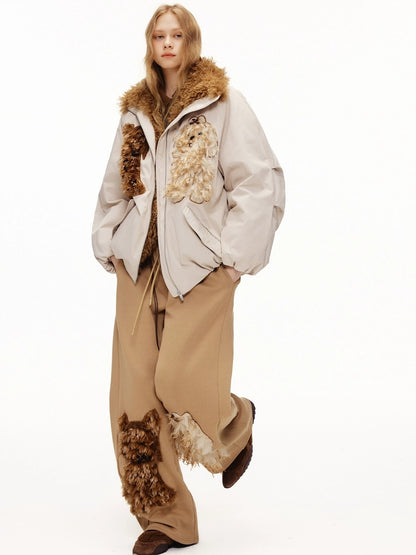 OuttheBlue Warm 90% White Duck Down Patch Embroidery Loose Casual High Waist Down Jacket