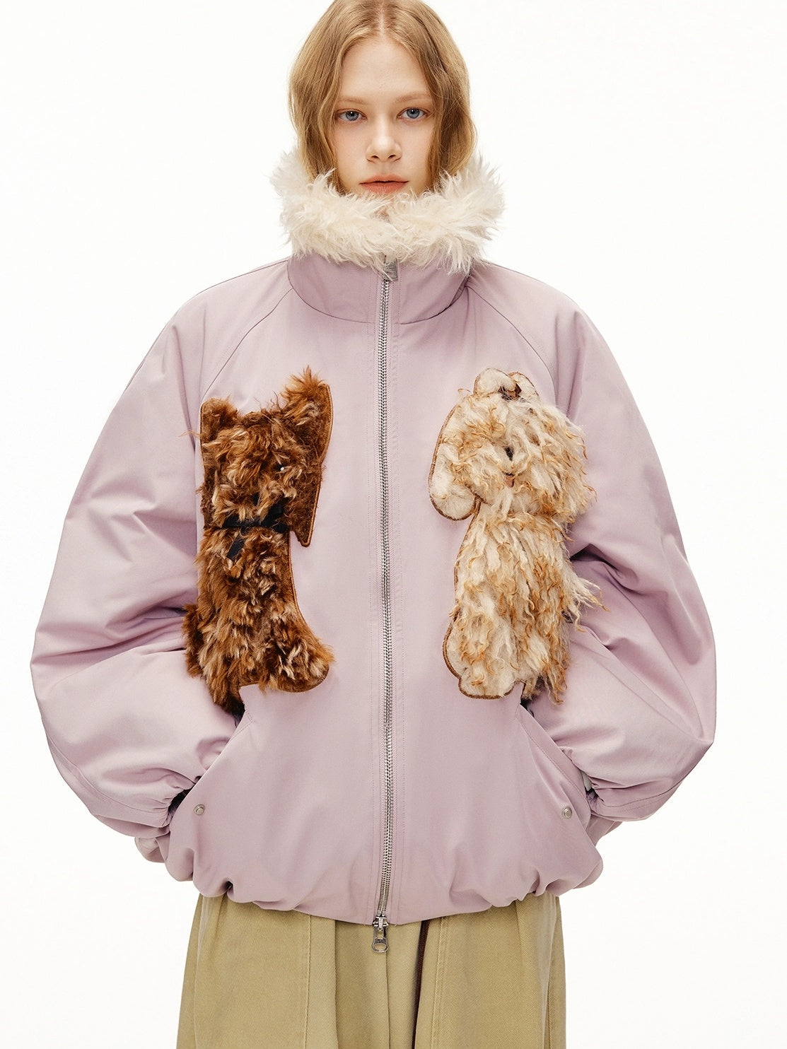 OuttheBlue Warm 90% White Duck Down Patch Embroidery Loose Casual High Waist Down Jacket