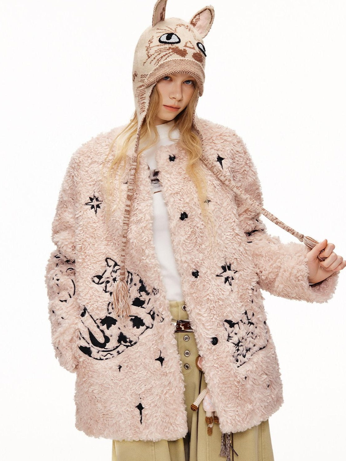 OuttheBlue Warm Thick Cotton Lined Embroidered Sweet Loose Women Dusty Pink Puffer Jackets