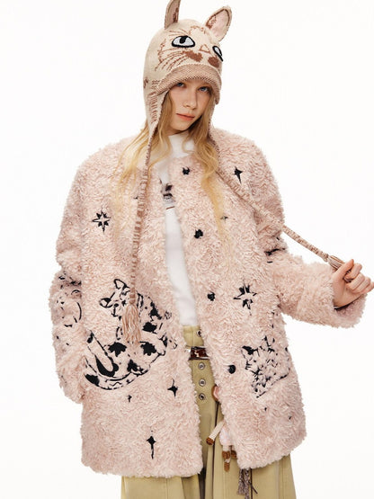 OuttheBlue Warm Thick Cotton Lined Embroidered Sweet Loose Women Dusty Pink Puffer Jackets