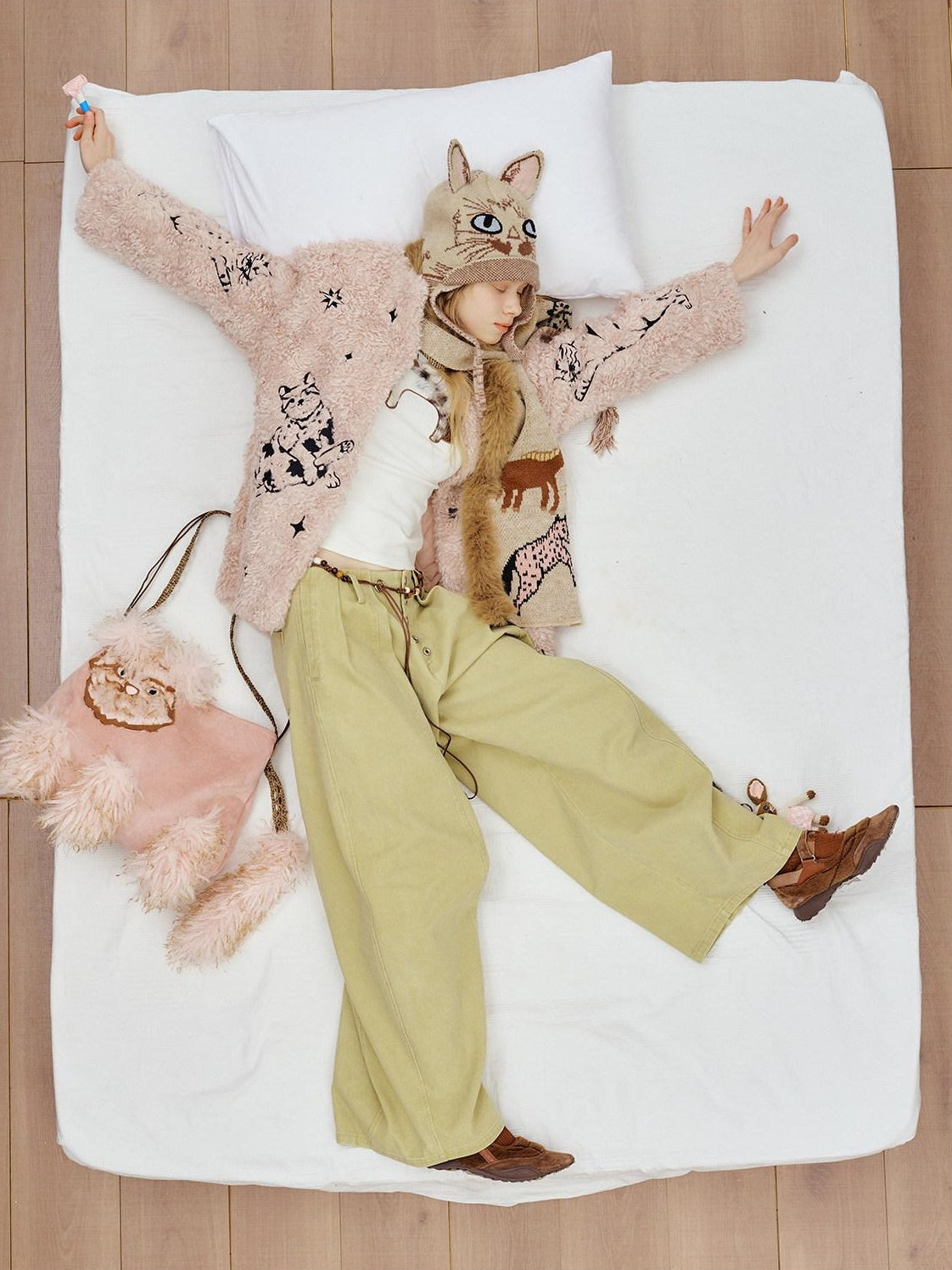 OuttheBlue Warm Thick Cotton Lined Embroidered Sweet Loose Women Dusty Pink Puffer Jackets