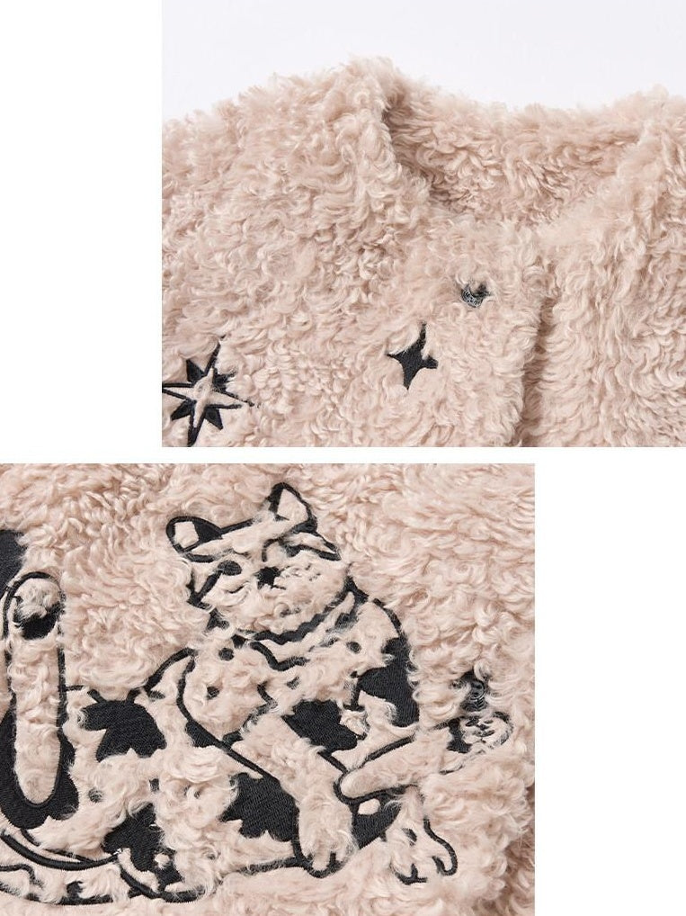 OuttheBlue Warm Thick Cotton Lined Embroidered Sweet Loose Women Dusty Pink Puffer Jackets