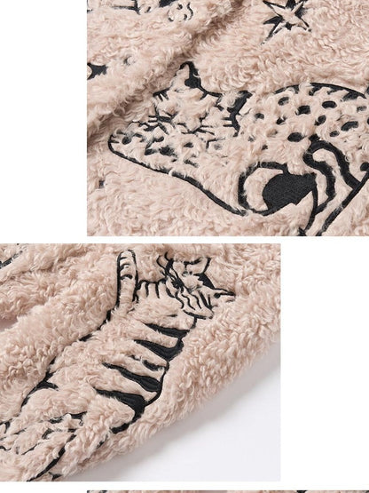 OuttheBlue Warm Thick Cotton Lined Embroidered Sweet Loose Women Dusty Pink Puffer Jackets