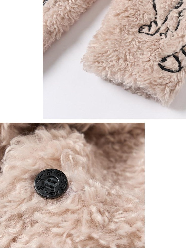 OuttheBlue Warm Thick Cotton Lined Embroidered Sweet Loose Women Dusty Pink Puffer Jackets