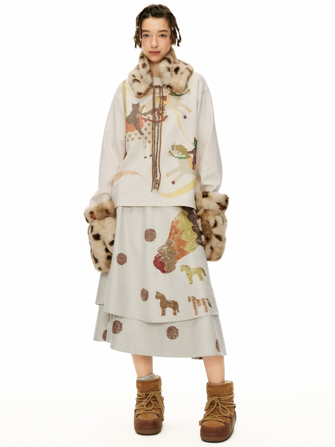 OuttheBlue Warm Thick Polyester Full Coverage Mitten Unisex Ski Leopard Gloves Accessories