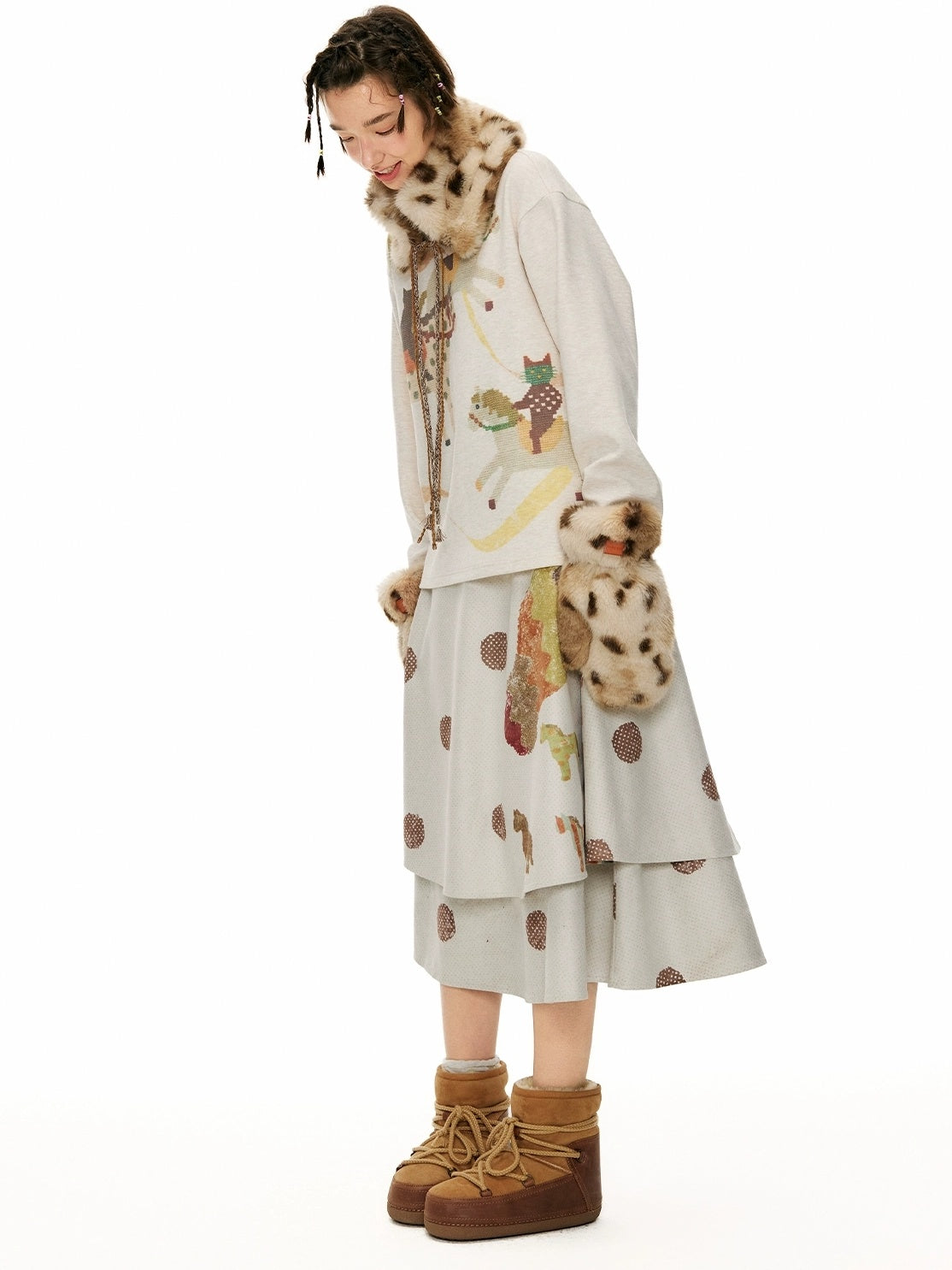 OuttheBlue Warm Thick Polyester Full Coverage Mitten Unisex Ski Leopard Gloves Accessories