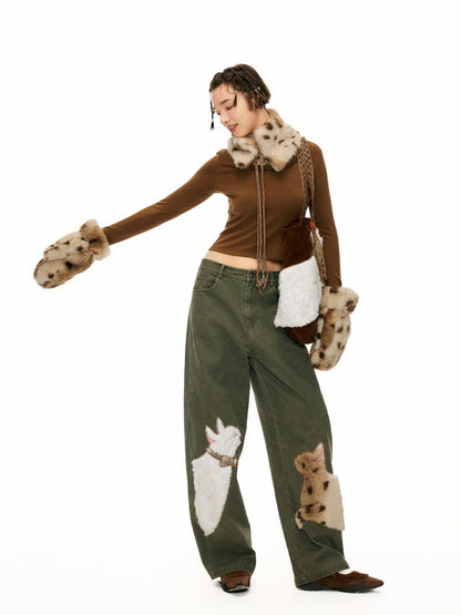 OuttheBlue Warm Thick Polyester Full Coverage Mitten Unisex Ski Leopard Gloves Accessories