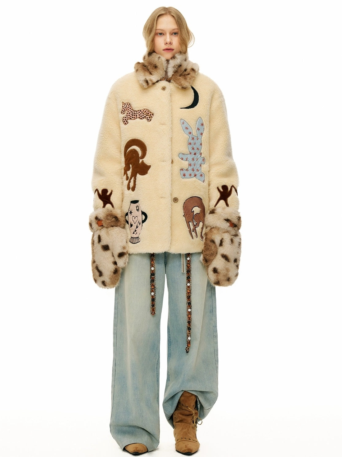 OuttheBlue Warm Thick Polyester Full Coverage Mitten Unisex Ski Leopard Gloves Accessories