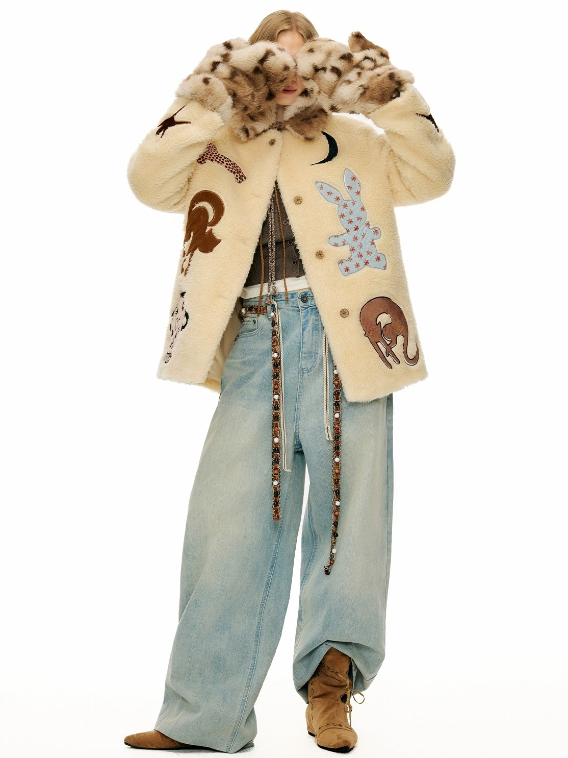 OuttheBlue Warm Thick Polyester Full Coverage Mitten Unisex Ski Leopard Gloves Accessories