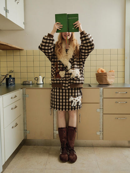 OuttheBlue Warm Wool Blend Plaid Loose Fit Single Breasted Commuter Women Jacket