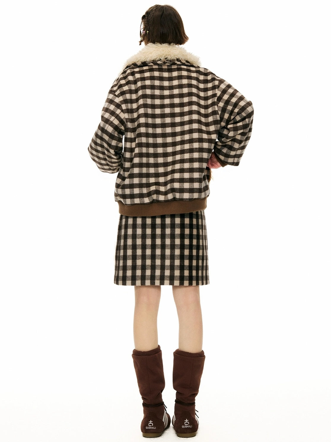 OuttheBlue Warm Wool Blend Plaid Loose Fit Single Breasted Commuter Women Jacket